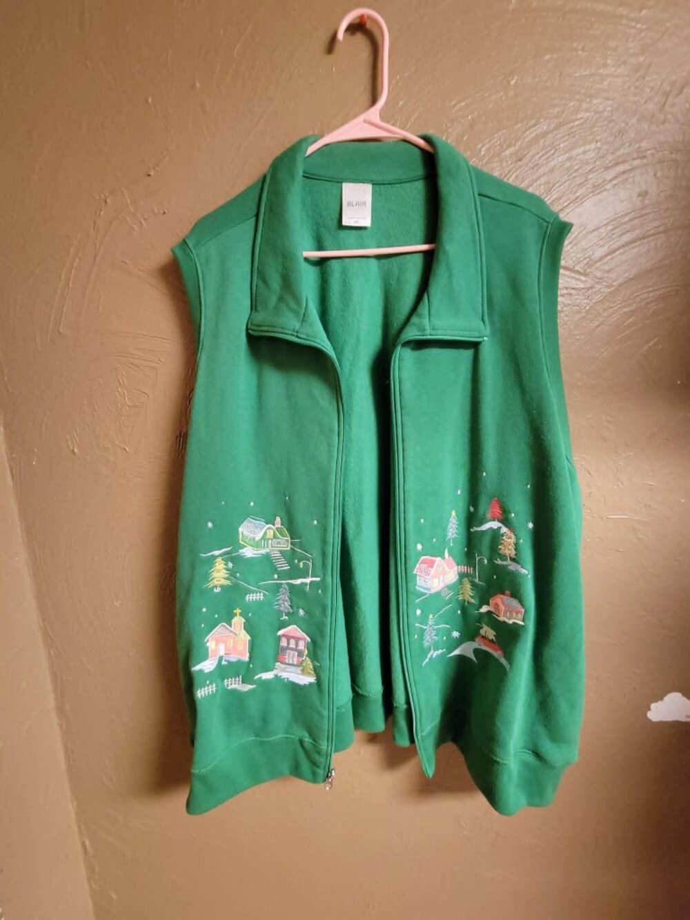 Blair Vest Christmas Women's Sz L Winter Green Zip Up Pockets Holiday #133